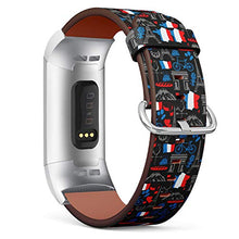 Load image into Gallery viewer, Replacement Leather Strap Printing Wristbands Compatible with Fitbit Charge 3 / Charge 3 SE - French Traditional Symbols and Objects
