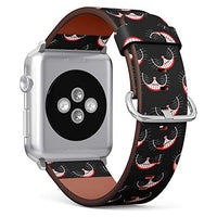 S-Type iWatch Leather Strap Printing Wristbands for Apple Watch 4/3/2/1 Sport Series (38mm) - Cheshire cat Smiling Pattern on Black Background