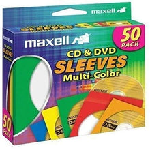 Load image into Gallery viewer, Maxell 190134 CD &amp; DVD Paper Storage Envelope Sleeves with Clear Plastic Windows Multi-Color 50 Pack (Paper)

