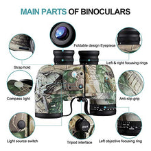 Load image into Gallery viewer, QUNSE 10X50 Marine Binoculars for Adults, Waterproof Binoculars with Rangefinder Compass,BAK4 Prism Navigation Birdwatching Hunting (Camouflage)
