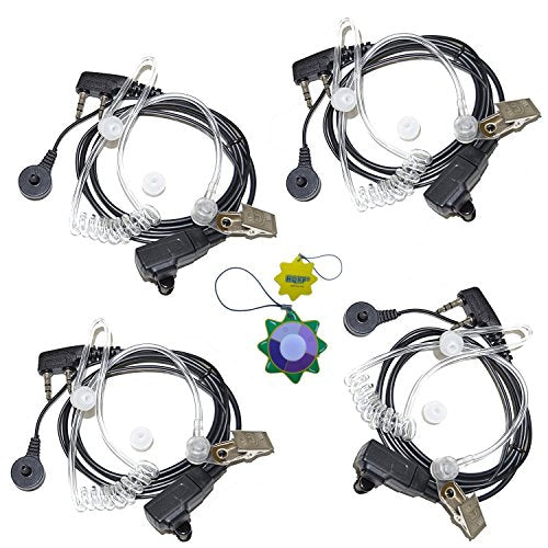 4-Pack HQRP 2 Pin Acoustic Tube Earpiece Headset Mic for Kenwood TK-2360, TK-2400, TK-2402, TK-3100, TK-3101, TK-3102 + HQRP UV Meter