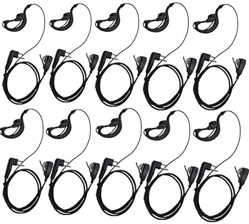 Lsgoodcare 2-Pin Advanced G Shape Police Earpiece Headset PTT with Mic Compatible for Motorola 2 Way Radio CP040 CP200 XTNi DTR VL50 Walkie Talkie Earphone -Pack of 10