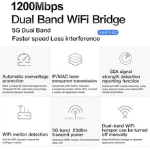 Load image into Gallery viewer, VONETS AC1200Mbps Dual Band 2.4GHz+5Ghz Mini Wireless Bridge Repeater Wi-Fi Signal Booster AP Modes 1 RJ45 Male(100Mbps) WiFi Hotspot Extender Amplifier Wireless to Ethernet for DVR Robots Monitoring
