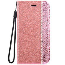Load image into Gallery viewer, IKASEFU Shiny Rhinestone Diamond Sparkle Bling Glitter Luxury Wallet with Card Holder Flash chip Pu Leather Magnetic Flip Case Protective Cover Case Compatible with Samsung Galaxy S7 Edge,Pink

