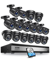ZOSI 16 Channel 1080P Security Camera System,H.265+ 16CH CCTV DVR with Hard Drive 2TB and 16x 1080p Surveillance CCTV Camera,Indoor Outdoor,Night Vision,Remote Access for Home Business 24/7 Recording