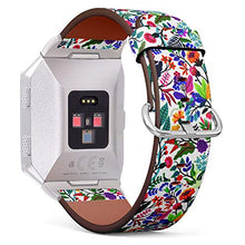 Load image into Gallery viewer, (Floral Pattern with Bright Colorful Flowers and Tropic Leaves) Patterned Leather Wristband Strap for Fitbit Ionic,The Replacement of Fitbit Ionic smartwatch Bands
