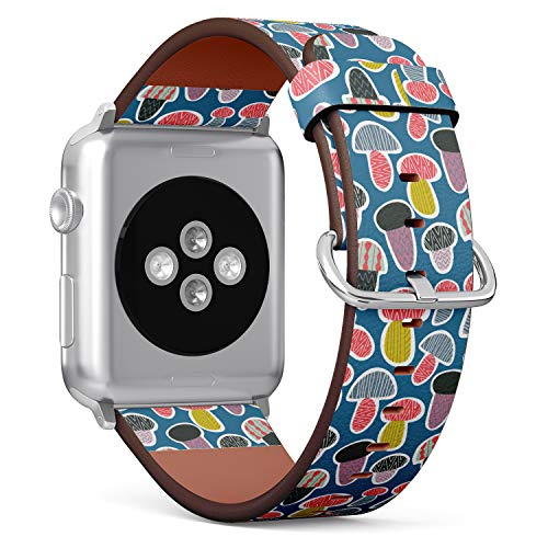 S-Type iWatch Leather Strap Printing Wristbands for Apple Watch 4/3/2/1 Sport Series (42mm) - Abstrac Pattern with Mushrooms