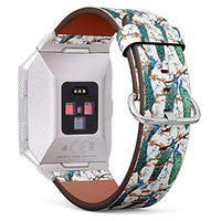 (Watercolor Pattern Peacock Lover and Blooming Cherry Trees) Patterned Leather Wristband Strap for Fitbit Ionic,The Replacement of Fitbit Ionic smartwatch Bands