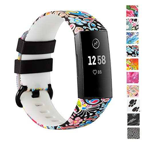honecumi Floral Charge 4 Bands Compatible with Fitbit Charge 4 /Charge 3 /Charge 3 SE Watchband Wrist Strap Bracelet for Men Women Colorful Pattern Watch Band with Metal Buckle-Large Watch Bands