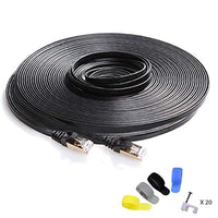 CableGeeker Cat7 Shielded Ethernet Cable 100ft (Highest Speed Cable) Flat Ethernet Patch Cable Support Cat5/Cat6 Network,600Mhz,10Gbps - Black Computer Cord + Free Clips and Straps for Router Xbox