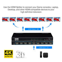 Load image into Gallery viewer, LONNKY Ultra HD 4K 60 Hz 1x8 HDMI Splitter Resolutions Up to Full Ultra HD 1080P and 3D Compatible with Xbox, PS4 PS3 Fire Stick Blu Ray Apple TV HDTV 8 Ports (1 in 8 Out)
