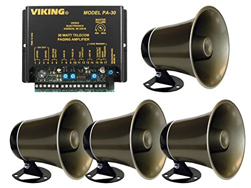 Viking 30 Watt Paging Amplifier with Loud Ringing and 4 Powered Speaker