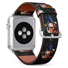 Load image into Gallery viewer, S-Type iWatch Leather Strap Printing Wristbands for Apple Watch 4/3/2/1 Sport Series (38mm) - Floral Skull and Crow Pattern
