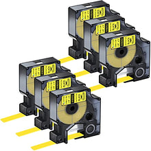 Load image into Gallery viewer, KCMYTONER 6 Pack Heat-Shrink Tubes 18052 Industry Label Tape Compatible with DYMO LabelWriter and Rhino 1000 3000 4200 5000 5200 6000 Industrial Label Makers,Black on Yellow,1/4&quot;
