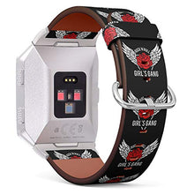 Load image into Gallery viewer, (Rock and Roll Girl Fashion Slogan. Punk Girl Gang) Patterned Leather Wristband Strap for Fitbit Ionic,The Replacement of Fitbit Ionic smartwatch Bands
