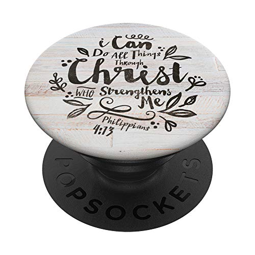 Bible Verse Scripture Gift White Barnwood Print I Can Do All PopSockets PopGrip: Swappable Grip for Phones & Tablets