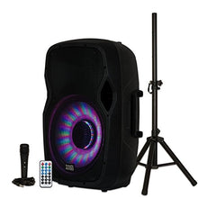 Load image into Gallery viewer, Acoustic Audio by Goldwood Bluetooth LED Light Display Speaker Set - Includes Microphone, Remote Control, and Stand - 15 Inch Portable Sound System, 1000W - AA15LBS, Black, 16 x 14 x 27 Inches
