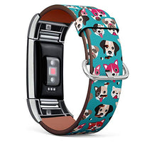 Replacement Leather Strap Printing Wristbands Compatible with Fitbit Charge 2 - Cartoon Dogs Pattern