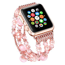 Load image into Gallery viewer, fastgo Bling Band Compatible for Apple Watch Band 38mm 40mm iWatch Series 5/4/3/2/1, Diamond Rhinestone Stainless Steel Slider Elastic Wristband Strap for Women/Girls(Pink38mm)
