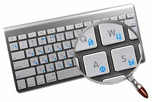 Load image into Gallery viewer, Russian Cyrillic Apple Keyboard Labels Layout with Blue, Orange, RED OR White Lettering ON Transparent Background for Desktop, Laptop and Notebook (Blue)
