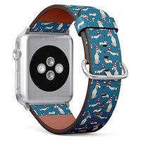 S-Type iWatch Leather Strap Printing Wristbands for Apple Watch 4/3/2/1 Sport Series (42mm) - Pattern with Christmas Dogs on Turquoise Background