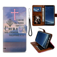 GackCase Wallet Case Designed for Samsung Galaxy S8 Plus Christ Quote I Can Do All Things Protective PU Leather Flip Cover with Credit Card Slots and Side Cash Pocket+Magnetic Clasp Closure