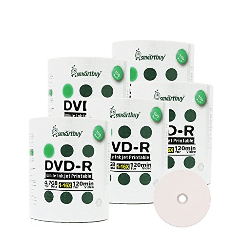 Smartbuy 500-disc 4.7gb/120min 16x DVD-R White Inkjet Hub Printable Blank Data Recordable Media Disc