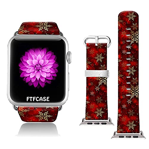 FTFCASE Compatible with Apple Watch Band 38mm 40mm, Soft Leather Replacement Sport Bands Compatible with iWatch 38mm 40mm Series 4/3/2/1 - Golden Christmas Snowflake