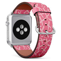 Compatible with Apple Watch Series 5, 4, 3, 2, 1 (Big Version 42/44 mm) Leather Wristband Bracelet Replacement Accessory Band + Adapters - Breast Cancer Ribbons