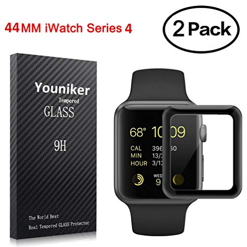 Youniker 2 Pack Apple Watch 44 MM Screen Protector Tempered Glass for Apple iWatch 44mm Series 4,Full Coverage iWatch 4 Screen Protector Foilsl,Anti-Scratch,Bubble Free