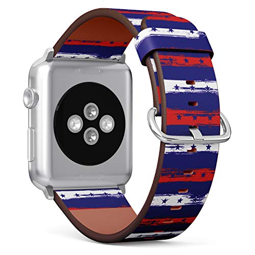 S-Type iWatch Leather Strap Printing Wristbands for Apple Watch 4/3/2/1 Sport Series (38mm) - 4th July Stars and Stripes Retro Pattern in USA Flag Colors