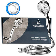 Load image into Gallery viewer, AquaBliss TheraSpa Hand Shower - 6 Mode Massage Shower Head with Hose High Pressure to Gentle Water Saving Mode - 6.5 FT No-Tangle Handheld Shower Head with Extra Long Hose &amp; Adj. Mount | Chrome
