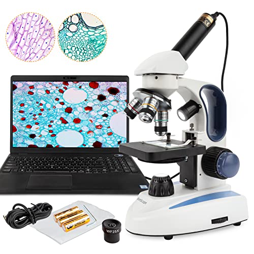 AmScope 40X-1000X Biology Science Metal Glass Student Microscope with 3MP Digital Camera