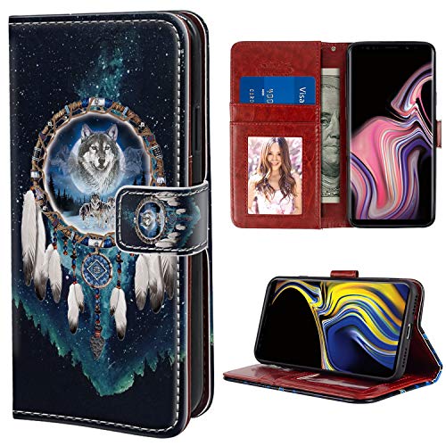 YaoLang Samsung Galaxy Note 9 Wallet Case, Wolf Dream Catcher PU Leather Standable Wallet Phone Case with Card Holder Magnetic Hold for Samsung Galaxy Note 9