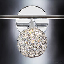 Load image into Gallery viewer, Luxury Crystal Globe Bathroom Vanity Light, Medium Size: 8&quot;H x 23&quot;W, with Modern Style Elements, Polished Chrome Finish and Crystal Studded Shades, UQL2631 by Urban Ambiance
