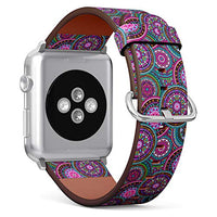 S-Type iWatch Leather Strap Printing Wristbands for Apple Watch 4/3/2/1 Sport Series (38mm) - Hippie Multicolor Pattern with Oriental Mandalas