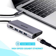 Load image into Gallery viewer, DEPZOL USB C Hub, Type C Adapter 8-in-1 Dock to HDMI 4K, Gigabit Ethernet RJ45, PD Power Delivery, 3 USB 3.0 Ports and TF SD Card Readers for MacBook Pro 2018/2017/2016 and More USB-C Devices
