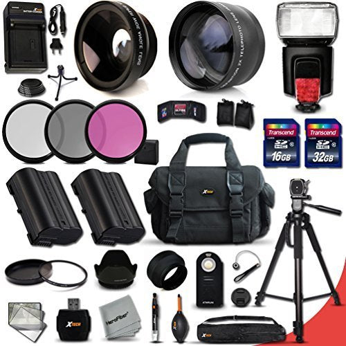PROFESSIONAL 34 Piece 58MM Accessory Kit for Nikon D750 Nikon D7200, D7100, D7000, D810, D800, D800E, D610, D600, 1V DSLR Cameras Includes High Definition 2X Telephoto Lens + High Definition Wide Angl