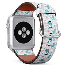 Load image into Gallery viewer, S-Type iWatch Leather Strap Printing Wristbands for Apple Watch 4/3/2/1 Sport Series (42mm) - Cute Undersea World Pattern with sea Animals Octopus, Dolphin, Jellyfish and Starfish.
