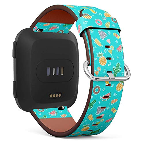Replacement Leather Strap Printing Wristbands Compatible with Fitbit Versa - Pineapple, Cocktails, Cactus, Icecream Pattern