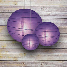 Load image into Gallery viewer, Quasimoon PaperLanternStore.com 8/12/16 Inch Purple Round Paper Lanterns, Irregular Ribbing (3-Pack Cluster)

