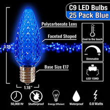 Load image into Gallery viewer, C9 LED Replacement Bulb by MIK Solutions (Pack of 25) LED Blue Replacement Christmas Light Bulbs Faceted Retrofit Candle Shape Commercial Grade E17 Socket Roof Lights Bulbs
