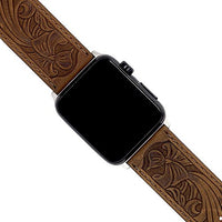 Ezzdo Band For Apple Watch Band 42mm, Leather Carved Handmade Bump Retro Genuine Leather Flower Replacement Strap For Men Women Brown Bracelet For Iwatch 38mm 42mm Series 1/2/3 (Retro Brown 38mm)