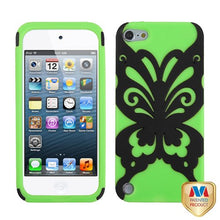 Load image into Gallery viewer, Black on Lime Skin Butterfly Hybrid Dual Layer for Apple ipod Touch touch 5 5th Generation Rubber Hard Protector Cover Case
