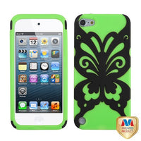 Black on Lime Skin Butterfly Hybrid Dual Layer for Apple ipod Touch touch 5 5th Generation Rubber Hard Protector Cover Case