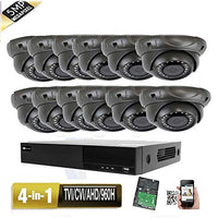 Amview 16CH All-in-1 TVI AHD CVI 960H DVR (12) 5MP 4-in-1 Indoor Outdoor CCTV Security Surveillance Camera System with 3TB Hard Drive