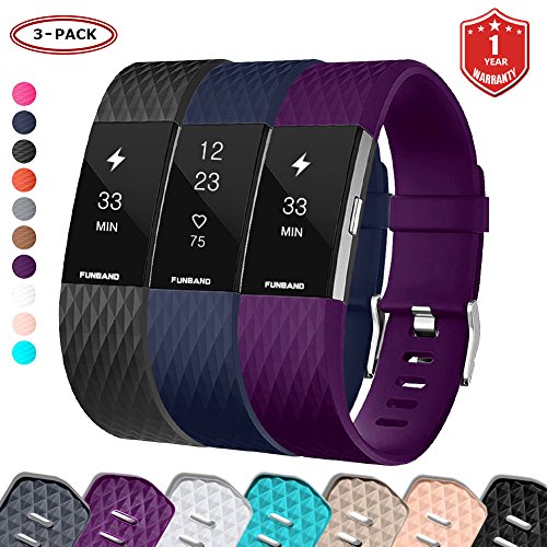 FunBand for Fitbit Charge 2 Strap Bands,Classic Edition Soft Silicone Sport Adjustable Replacement Accessory Bracelet Bands (Small or Large Size) for Fitbit Charge 2 Fitness Activity Wristband