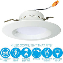 Load image into Gallery viewer, Four Bros 4&quot; Inch LED Remodel LED Recessed Light Kits, IC Rated Remodel Housing and Dimmable LED Downlight, Damp Rated, 10W, 750lm, 5000K (Daylight), ETL Listed, Pack of 4

