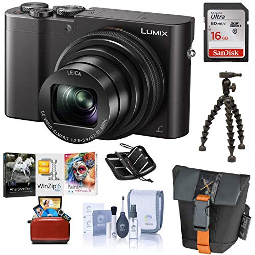 Panasonic LUMIX ZS100 4K Digital Camera, 20.1 Megapixel 1-Inch Sensor, 10X Zoom Leica Lens DMC-ZS100K (Black), Bag + Tripod + 16GB SD Card/Case + Corel Mac Software Pack + Cleaning Kit