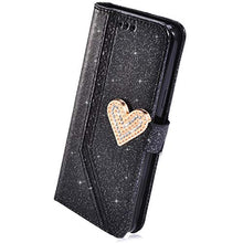 Load image into Gallery viewer, IKASEFU Shiny Rhinestone Diamond Sparkly Bling Glitter Luxury Wallet with Card Holder Flash Pu Leather Magnetic Flip Case Protective bumper Cover Case Compatible with iPhone 5S/SE,black
